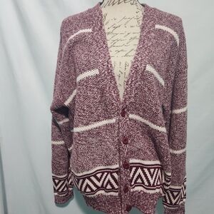 Dockers Heathered Red & White Patterned Cardigan. Cozy & Warm. Size Large.